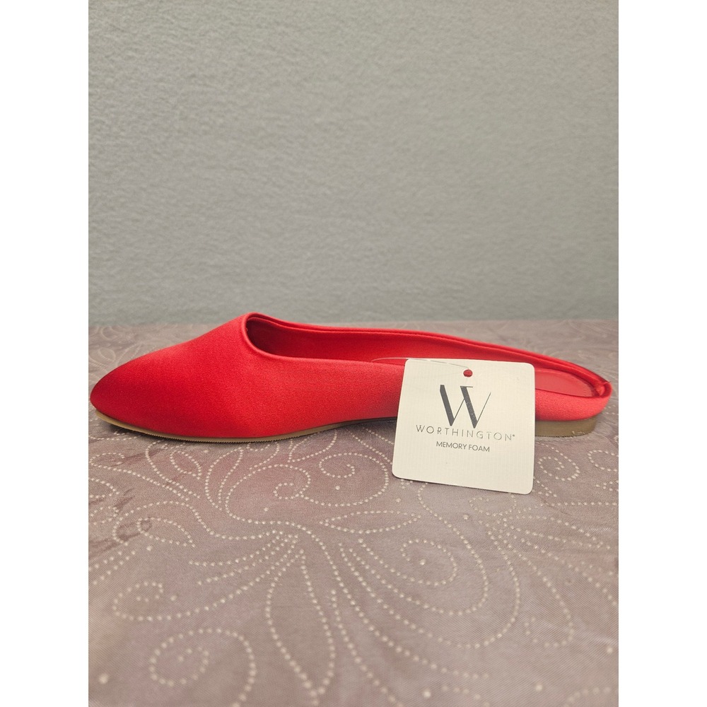 Worthington Roset Womens Red Square Toe Flat Mules Memory Foam 5M New